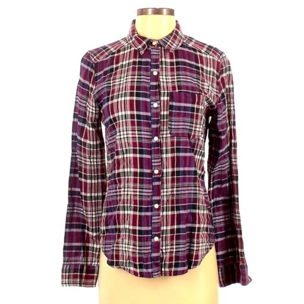 BP S purple/red plaid 100% cotton button down might academia rustic shirt